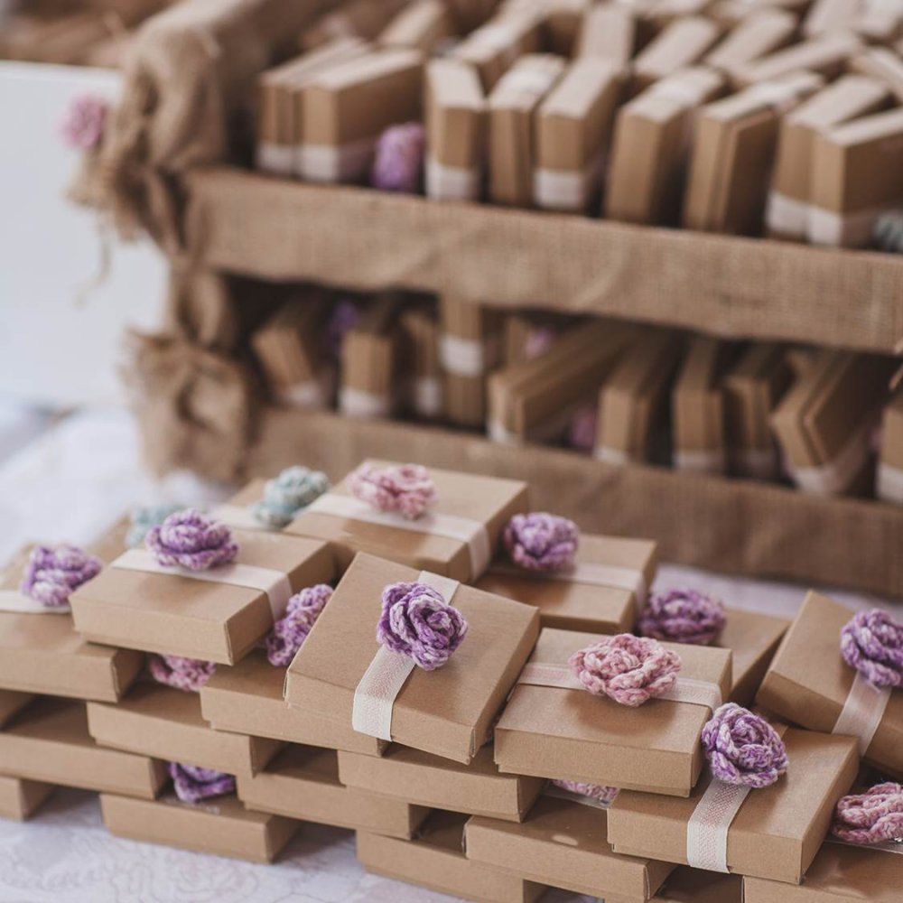 DIY crochet flower christening favors