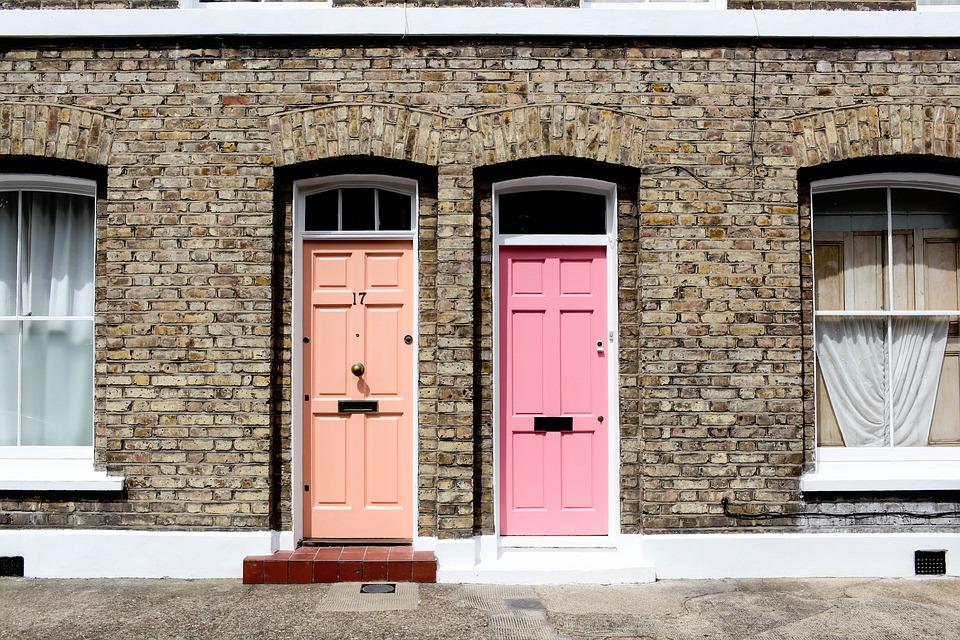 Pastel, Orange, Pink, Doors, Walls, Stones, Bricks